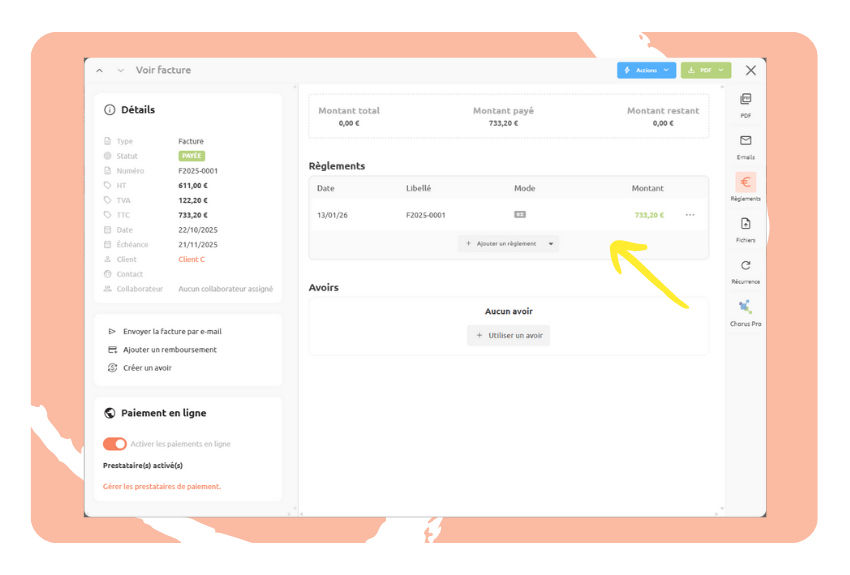 Suivi automatique des encaissements